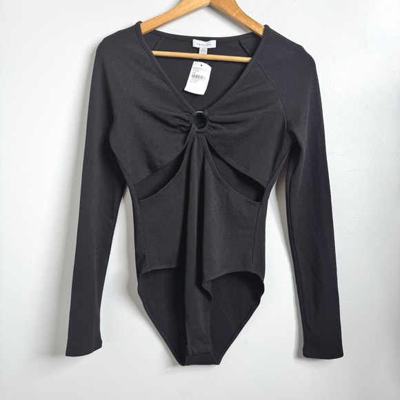 Topshop Tops - Topshop Cut Out vneck long sleeve bodysuit Ladies ASOS medium‎ 8 10 Black NWT